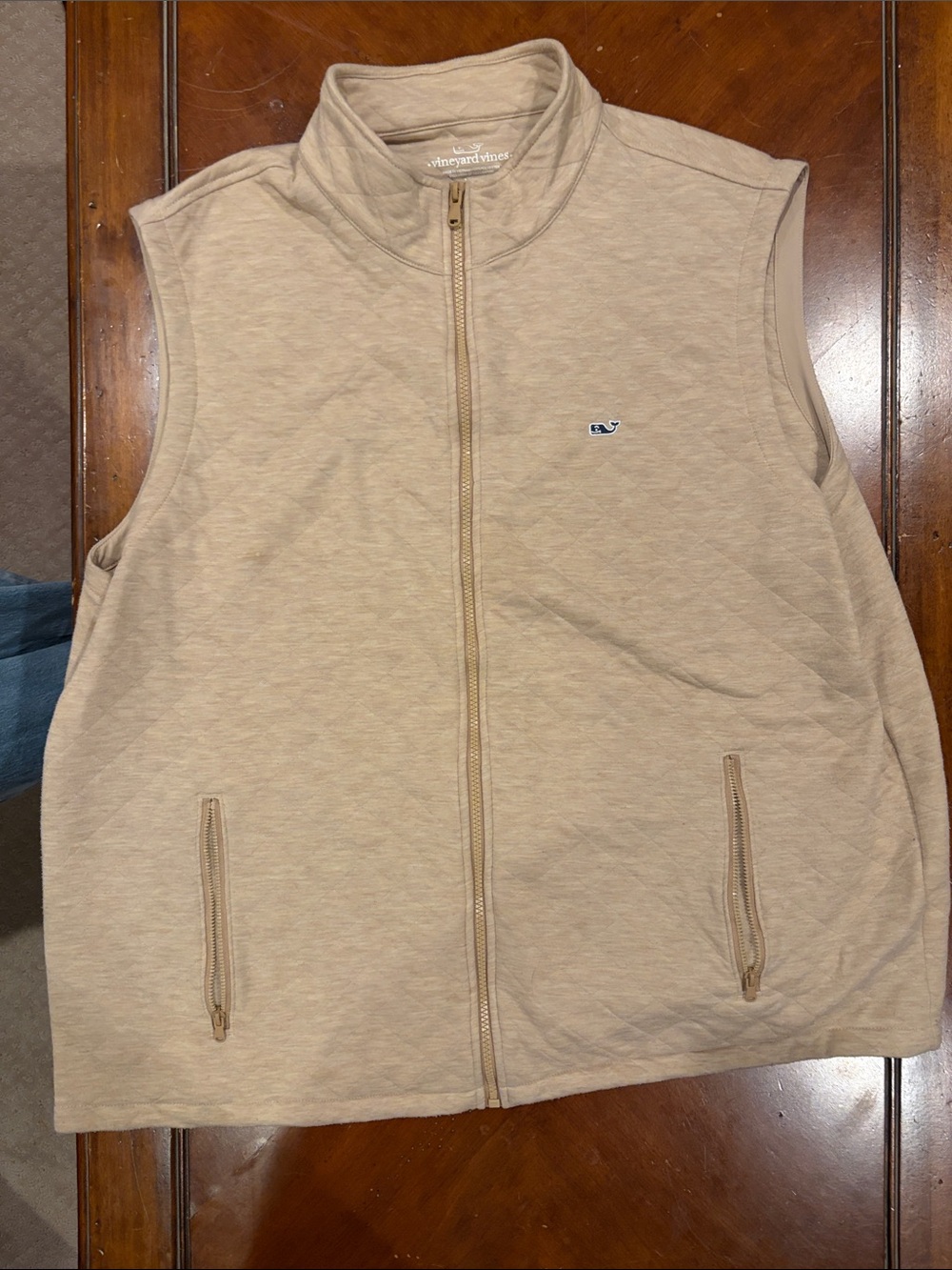 Vineyard Vines Tan Quilted Sleeveless Zip Vest